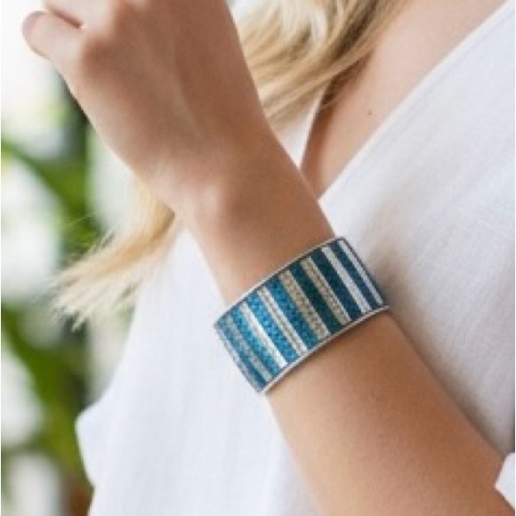 Boutique Jewelry - Blue and Silver Striped Women's Bracelet